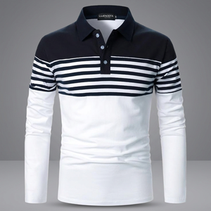 Polo de Manga Larga para Hombre, a Rayas, con Bloques de Color, Tejido, Informal - Product Image 3
