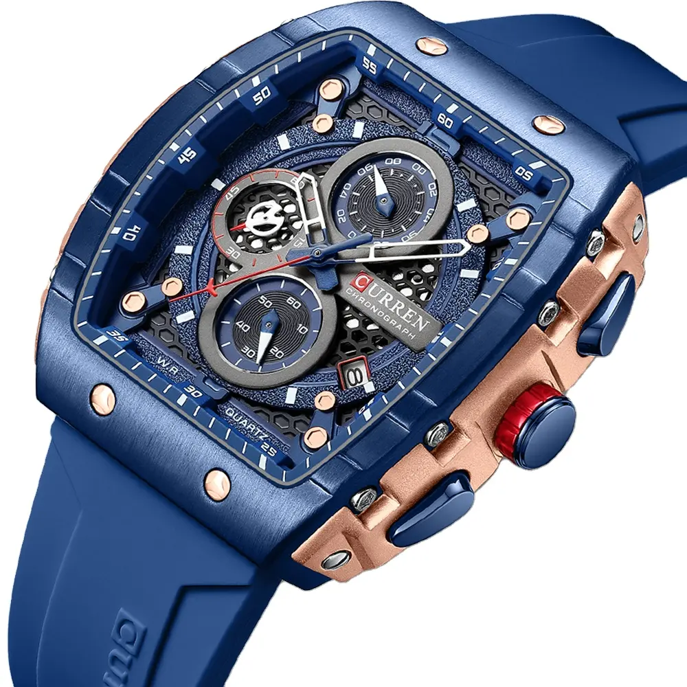 2023 CURREN 8442 nouvelle mode bleu sport montres lumineuses grand cadran Unique carré creux conception montres à Quartz Date automatique