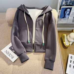 Cárdigan bordado con parche de letras personalizado, suéter con capucha de felpa para hombres y mujeres, sudadera informal holgada con cremallera - Product Image 6