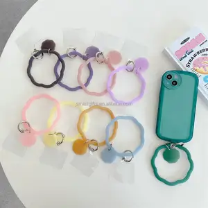 Mode Bunga Bentuk Gelang Silikon Gantungan Kunci dengan Pemegang Patch Telepon Lingkaran Gelang Gelang Keychain untuk Wanita