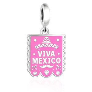 925 Color Rosa plateado <span class=keywords><strong>VIVA</strong></span> MÉXICO Sombrero Papel Picado Bead Fit Original Pan Charm Bracelet para hacer joyería fina para mujer - Product Image 1