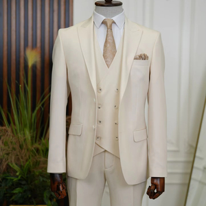 Costume de mariage 3 pièces pour <span class=keywords><strong>homme</strong></span>, coupe ajustée, couleur ivoire, grande taille, avec col à revers, idéal pour les fêtes et les mariages, sur mesure, MS9978 - Product Image 1