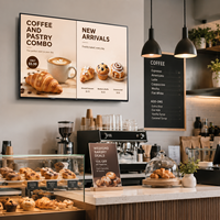 Pantalla LCD de Señalización Digital Comercial de 65 Pulgadas para Menús de Panadería y Cafetería, Montada en la Pared, con Cuatro Biseles Iguales, para Promoción de Menús