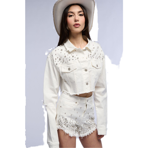 High Street <b>Fur</b> Collar Long Sleeve Vintage Faded Acid Washed Denim Motorcycle Jacket Raw Edges Regular Fit Front Winter - Product Image 1