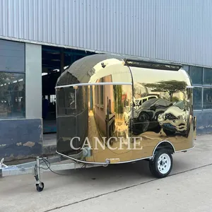 รถขายอาหารเคลื่อนที่ขนาดเล็กแบบรถพ่วง รุ่น Canche 3m สีทอง สแตนเลส สำหรับขายฮอทดอก เหมาะสำหรับใช้งานกลางแจ้ง - Product Image 2