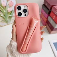 Étui de protection pour téléphone portable en silicone souple antichoc de marque avec gloss à lèvres de luxe