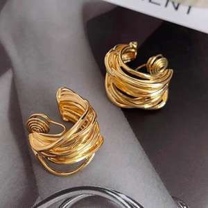 "Chunky or/argent boucles d'oreilles pour femmes à la mode noeud lien boucles d'oreilles géométrie goutte boucles d'oreilles déclaration boucles d'oreilles mode - Product Image 1