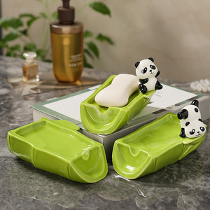 Jabonera de Cerámica con Diseño de Panda de Bambú, Rectangular, con Drenaje Automático, Decorativa para Baño, Ideal para Regalo - Product Image 2