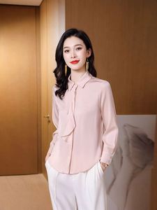 Nouvelle collection printemps 2025 de chemises en soie pour femmes avec design à volants et boutons simples - Product Image 6