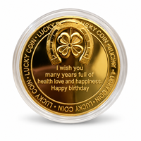 Pièce de monnaie de gâteau d'anniversaire 2026 avec 3 bougies, motif vœux, plaqué or et argent, avec boîtier en acrylique