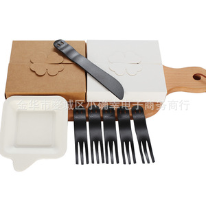 Cake Cutlery Set Disposable Paper <b>Plates</b> For 5 People Party Supplies Kit <b>Black</b> Transparent Off White - Product Image 1