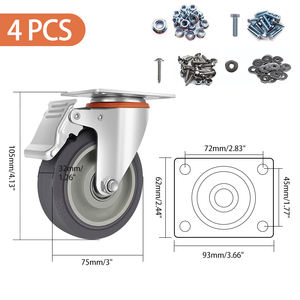 4 Stück leise abschließende Rollen mit Bremse - 3""/4""/5"" Drehbare Platten-Räder für keine Bodenmarkierungen und einfache Mobilität - Product Image 2