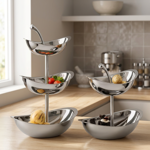 Stainless Steel Tiered Serving Tray Round Dessert Fruit Bowl <b>Stand</b> Modern Minimalist Design Disposable <b>Plate</b> Dish Party - Product Image 3