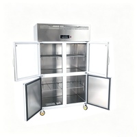 Réfrigérateur commercial en acier inoxydable à 4 portes, porte supérieure en verre et porte inférieure en mousse rigide, armoire de stockage frigorifique pour cuisine