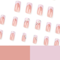 Ongles à Pression Carrés Français Couverture Complète Style Ins Fleur, Prix de Gros, Conseils d'Art Ongulaire Brillants Diamant, Faux Ongles