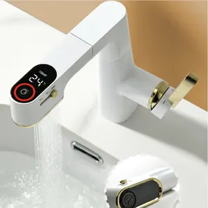 New Arrival Deck Mounted Hydroelectric Power Generation Digital Display Bathroom Basin Faucets Waterfall Mixer Face Basin Faucet