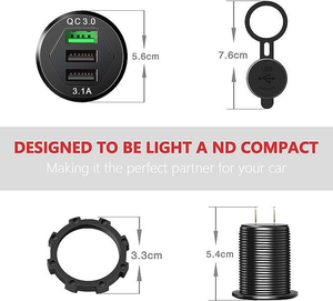 เต้ารับ USB สำหรับรถยนต์ รถบ้าน เรือ รถบรรทุก แบบคู่ พอร์ต Type C PD QC3.0 กำลังไฟ 36 วัตต์ แรงดันขาเข้า 12V / 24V แรงดันขาออก 5V พร้อมไฟ LED - Product Image 3