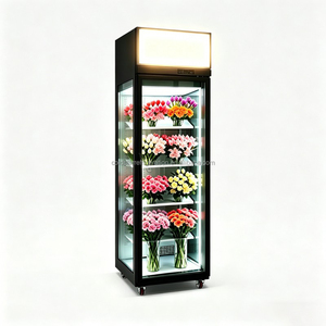 Vitrine de présentation de fleurs à une porte avec boîte lumineuse publicitaire et étagères réglables pour divers arrangements de bouquets frais - Product Image 2
