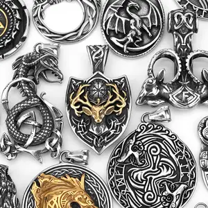 Stainless Steel Men's Necklace Dragon Necklace Amulet Celtic 3 Sheep Bear Snake Totem Viking Pendant Wholesale