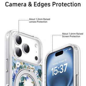 Senyork strong magnet 360 metal holder magnetic transparent flower clear phone <b>case</b> for iPhone 17 pro max 11 12pro 14plus - Product Image 5