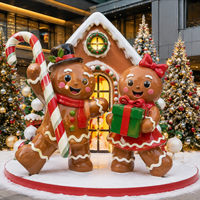 Sculpture de maison en fibre de verre personnalisée en forme d'homme en pain d'épices pour la décoration de centres commerciaux en période des fêtes