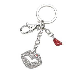Llavero de labios de cristal con diamantes de imitación, dije de labios rojos, cadena plateada para mujer, accesorio de moda - Product Image 1
