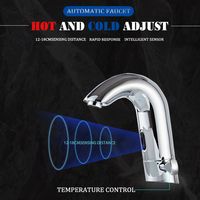 Robinet de salle de bain moderne en laiton à capteur sans contact, monocommande eau chaude/froide, design hygiénique, à poser sur comptoir
