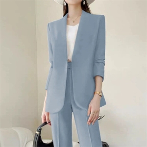 Completo Casual da Donna per Primavera e Autunno, Set Due Pezzi da Ufficio, <span class=keywords><strong>Top</strong></span> Tessuto Tinta Unita - Product Image 4