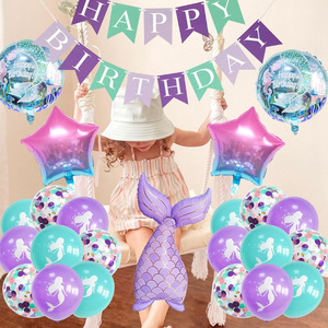 Decoración de Fiesta de Cumpleaños con Temática de Sirena, Juego de Globos de Aluminio con Forma de Cola, Globos de Aluminio en Forma de Estrella con Kit de Pancarta de Feliz Cumpleaños - Product Image 3