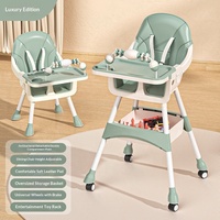 Chaise et table à manger en plastique pour bébé Love to Soak Fish avec plateau de rangement réglable en hauteur, roues universelles pour enfants de 3 mois et plus
