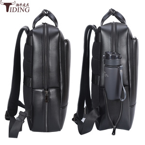 Tiding Business Genuine Leather <b>Backpack</b> 15.6 Inch Laptop Bag For <b>Men</b> Lightweight Solid Color <b>Black</b> - Product Image 3
