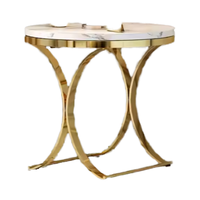 Nouvelle table basse extensible moderne de luxe en acier inoxydable avec plateau en marbre artificiel Table d'appoint ronde Or poli