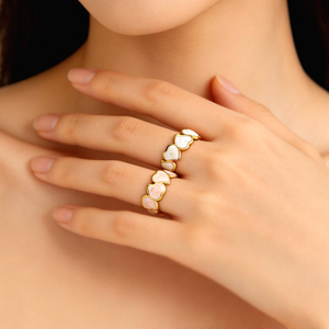 18k Gold Plated Stainless Steel Open Adjustable <b>Women's</b> Fashion Pinky <b>Ring</b> <b>Women</b> <b>Black</b> Color Enamel Heart <b>Rings</b> - Product Image 2
