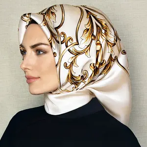 Bufanda cuadrada de seda satinada con estampado de leopardo para mujer, pañuelo para la cabeza a prueba de sol, 70