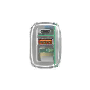 Cargador de pared rápido PD de 20W, adaptador de corriente móvil transparente USB A + C para <span class=keywords><strong>iPhone</strong></span> QC 3,0, enchufe de pared, certificado RoHS ETL FCC, OEM ODM - Product Image 6
