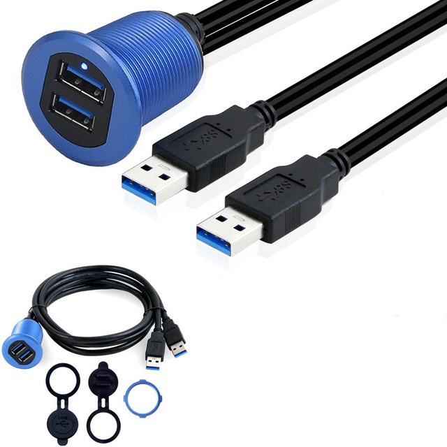 Waterproof USB 3.0 Dual A Male to Dual A Female Round Head Cable with Led light for Car