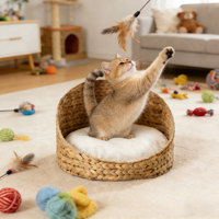 Nid douillet chic en jacinthe d'eau pour animaux de compagnie, coussin épais, panier rond en paille tressée, lit pour chien fait main