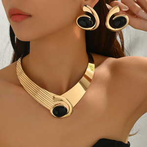 Luxurious Fashion Bold Elegant Africa Turquoise Boho <b>Stacked</b> Acrylic Gold Plated Exaggerated Jewelry Sets for European Women - Product Image 3
