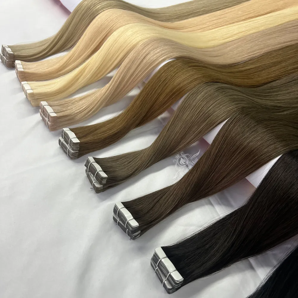 Mayoristas Extensiones de cinta Tapein Fournisseur Cheveux Humain Naturel Extensiones de cabello natural virgen Remy crudo ruso