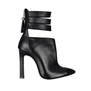 Botines Xinzirain personalizados para <span class=keywords><strong>mujer</strong></span>, negros, <span class=keywords><strong>con</strong></span> punta en pico, tacón cuadrado grueso, cremallera lateral y correas decorativas. - Product Image 1
