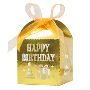 Cajas de Dulces con Letras Inglesas, Plegables, de Papel Perlado, con Diseño Calado y <span class=keywords><strong>Corte</strong></span> Láser, para Fiestas de Cumpleaños Infantiles - Product Image 1