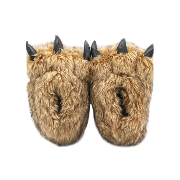Plush Tiger Paw Slippers Warm and Furry Footwear