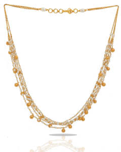 Collar con cuentas de perlas de oro fino de 22 quilates para mujer, elegante cadena de oro auténtico multicapa, joyería hecha a mano para novia y fiesta - Product Image 3