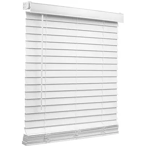 Non-Leaded PVC Slats Vinyl Horizontal Window Blinds White Cordless Faux-Wood Venetian Blind with Tilt Wand