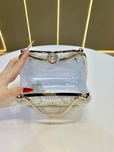 Wholesale Luxury Classic Pearl Clutch Bag Women Elegant <b>Vintage</b> Handmade Bead Evening Handbag Rhinestone Inlay Ladies' Chain 1L - Product Image 2