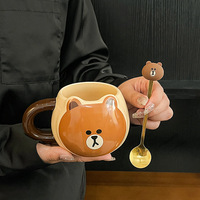 NEWELL Tasse en Céramique Ours de Dessin Animé Marron, Jolie Tasse à Lait de Petit Déjeuner, Mug à Café Ours