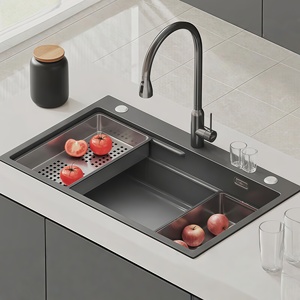 Fregadero de Cocina de Titanio Negro Nano Hecho a Mano, Fregadero Individual para Lavar Verduras, Fregadero Doméstico de Acero Inoxidable 304 para Lavar Platos - Product Image 1