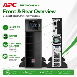 <span class=keywords><strong>APC</strong></span> SURT1000XLI-CH <span class=keywords><strong>Smart</strong></span> <span class=keywords><strong>UPS</strong></span> <span class=keywords><strong>1000VA</strong></span>/900W, onduleur à double conversion en ligne, format rack-tower, 230V, en stock RT1000VA - Product Image 2