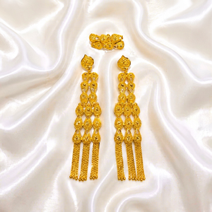Women's 24K Gold Plated Tassel Earrings And <b>Bracelet</b> Set Vintage Alloy Jewelry Wedding Party Gift - Product Image 1