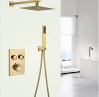 Ensemble de douche thermostatique mural en laiton poli à poignée unique avec robinet de pluie pour salle de bain moderne
